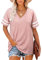 Voqeen T-Shirt Femme Col V Top Décontracté à Manches Courtes Top Basique à Rayures pour l'été, Taille XL, Rose