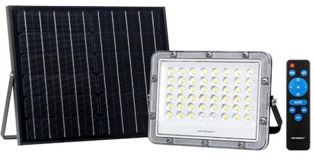HOFTRONIC Helios - Smart LED Solar Strahler - 50W 410lm - Bluetooth & Fernbedienung - IP65 wasserdicht Garten & outdoor - UGR<15 - IK08 - Solar flutlicht mit Dämmerungsschalter - 3 jahre Garantie