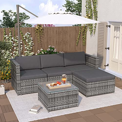 KecDuey Gartenmöbel-Set, Gartenmöbel, Ecksofa, Sofa-Set mit Sitzkissen und Rückenkissen (grau)