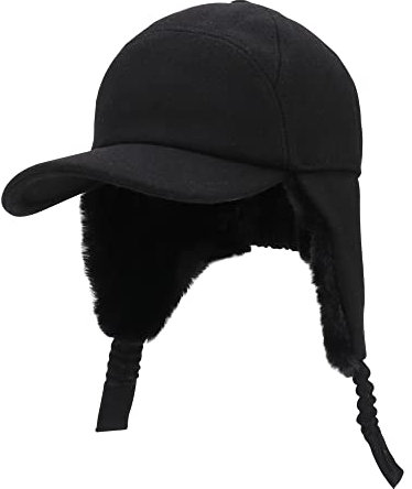 PivotWing Herren Winter Fliegermütze, Wolle Trappermütze Winddicht Wintermütze mit Ohrenklappen Warm Unisex Kunstfellmütze für Skifahren Schlittschuhlaufen Outdoor Aktivitäten Schwarz