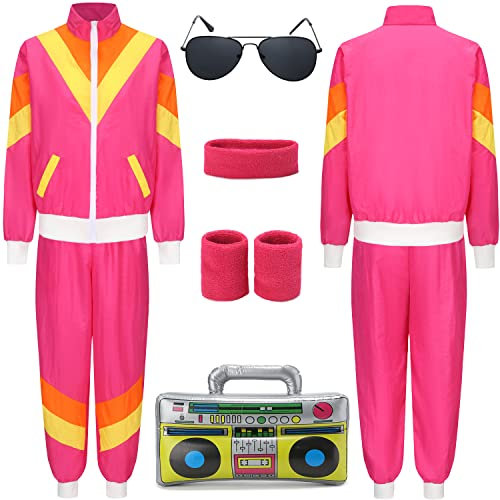 Plädoyer 80er Kostüm Trainingsanzug Pop Art für Retro Stil Bad Taste Party assi suit chav suit assi years 80s 90s Outfit Bekleidung Accessoires für Damen Herren Jogginganzug Pink G046XL