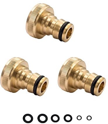 TOPWAYS Brass Garden Hose Tap Connectors, 3 Pack 3/4-Inch BSP Brass Female Threaded Faucet Adapter for Garden Tap Splitter and Quick Connector(3/4 Female 3pack)
