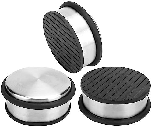 ZOENHOU 3 Pack Stainless Steel Door Stoppers, 1 KG Weighted Heavy Duty Chrome Door Stopper with Rubber Rings, Metal Round Door Stoppers