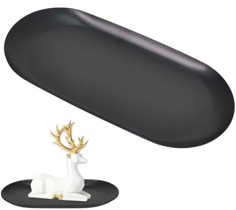 18x8.5cm Plateau de Rangement Ovale,Plateau Acier Inoxydable Noir,Plateau Distributeur Savon,Assiettes de Service en métal,Petit Plateau pour Bijoux, Cosmétique, Bougies, Savon (Noir)