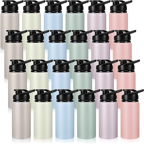 Domensi Aluminum Water Bottle Bulk Reusable Water Bottle, Lightweight Easy Carry Leakproof with Snap Lid Travel Bottles, for Gym Outdoor Sports Cycling Camping Fishing(17oz, 24 Pack)