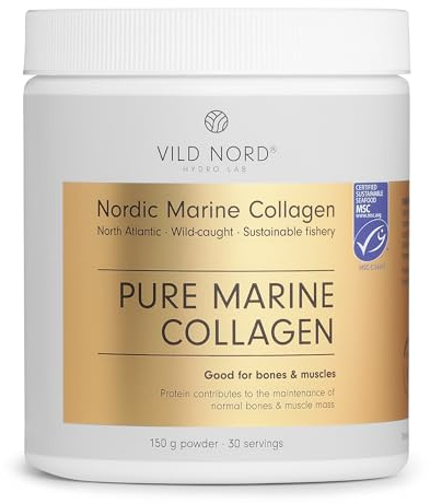 VILD NORD Rent Marint Kollagenpulver - 150 g, 30 Portioner | En ingrediens, neutral smak och 95% protein. Hydrolyserade marina kollagenpeptider typ 1.