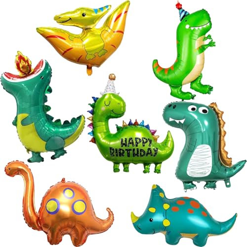 DazzJoy 7 Stück Dino Luftballon Geburtstag Deko, XXL Dino Helium Ballon Deko Kindergeburtstag, Dinosaurier Luftballons Deko Geburtstag, Dino Ballons für Dschungel Deko Geburtstag, Babyparty Deko