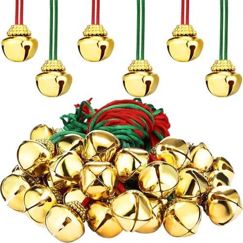 Campane di Natale 24 Pezzi Decorazioni Natalizie Campanelle 2.5 cm Campanelli Natalizie di Metallo Campanelli Natalizi con Filo per Christmas Decorations, DIY Artigianato, Regalo (Oro)