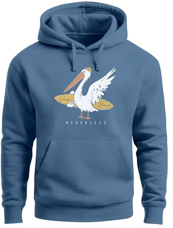 Neverless® Hoodie Herren Pelikan Print Surfer Surfboard Kapuzen-Pullover Männer Fashion Streetstyle