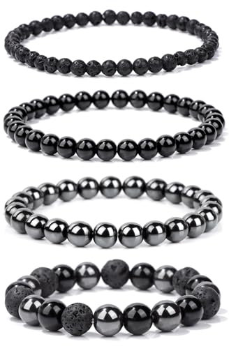 Aidenn Lavastein Armband Damen Naturstein Edelstein Perlenarmband Damen Obsidian Armband Heilsteine Armband Anti Stress Perlen armbander set,Handmade Schmuck Geschenk