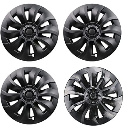 1 stücke 4 stücke Rad Hub Abdeckung Dekorative Schutz Ring 19 Zoll Zyklon Modifizierte Teile Radkappe Kompatibel for Tesla Modell 3(4PCS-Matt Black)