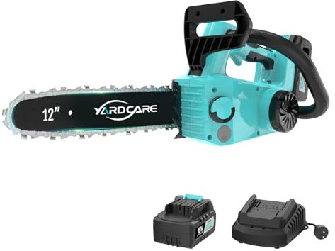 YARDCARE Motosega a Batteria da 12 Pollici con Display LED,Motore Brushless, Velocità 15 m/s,Tensione Catena Senza Attrezzi,Lubrificazione Automatica, Protezione contro il Contraccolpo,Batteria da 4Ah