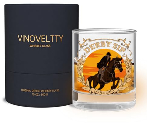 Vinoveltty Horse Whiskey Glass, Derby Festival Racing Horse Gifts for Women Men, Mother's Day Father's Day Christmas Birthday Gifts for Race Horse Lovers, Bourbon Glass(300ML)