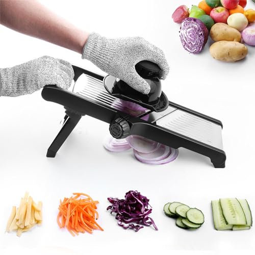 Mandoline Vegetable Slicer, Adjustable Mandoline Slicer Stainless Steel Vegetable Chopper with Hand Guard Gloves, Mandoline Food Slicer for Fruit and Vegetables
