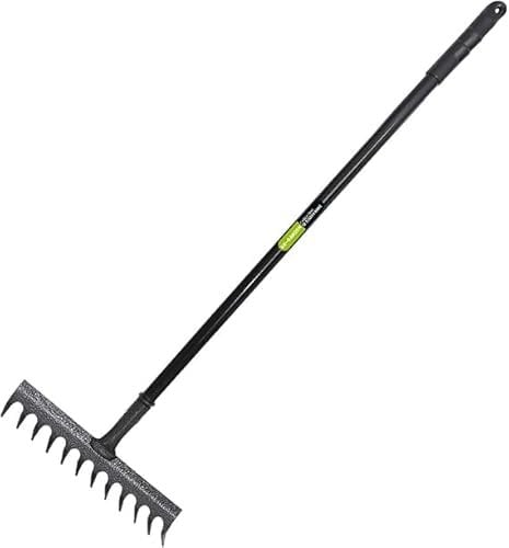 FAHAAM Garden Bow Rake with Long Handle, Heavy Duty Ground Leveling Tool for Soil Preparation, 12 Teeth Garden Rake, Carbon Steel rake for Gardening, garden Hand Tool, Metal garden Soil Rakes.