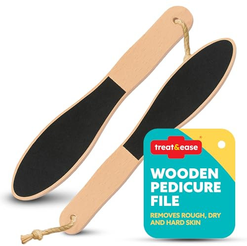 Treat & Ease 2 Pack Wooden Pedicure File – Dual-Sided Foot File for Hard Skin, Pedicure Rasp Files for Men & Women, Wooden Handle, Soothing, Relaxing, Easy to Use, Ideal for Regular Foot Care & Travel