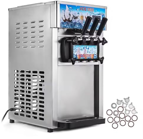 Máquina de helados profesional: dos tolvas de 3 litros, 3 sabores y 3 boquillas, capacidad de 18 litros/5 galones, congelación rápida en 60 minutos, ideal para cafeterías, bufés, hoteles, bares y cafe