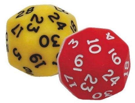 Unbekannt Abfrage-Wrfel 2-tlg., 30-seitig, Hexaeder, Kunststoff, rot, gelb, 25 mm