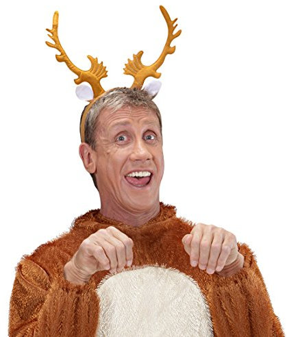 Amakando Rentier Haarreifen Geweih auf Reif Elchgeweih Haarreif Rentiergeweih auf Bügel Elch Hörner Kopfschmuck Reindeer Horns Haarschmuck