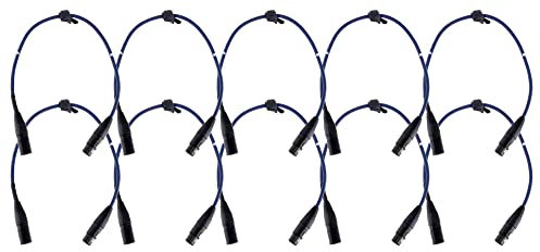 10er Set Pronomic Stage DMX3-0,5 DMX-Kabel 0,5 Meter (zur Verkabelung von Lichteffekten, Goldkontakte, Mantelfarbe: Blau, XLR Male zu XLR Female)