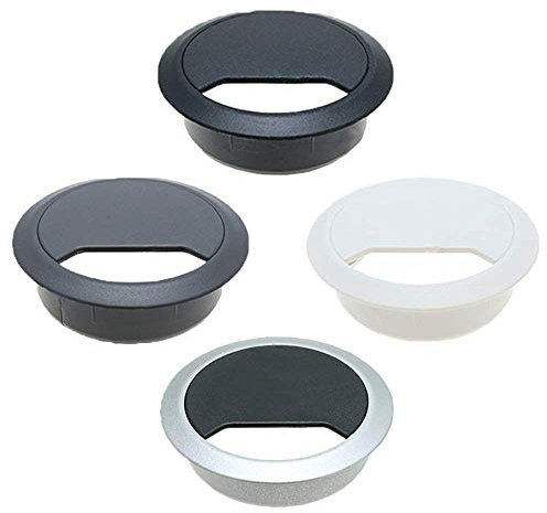 Vital Parts Lot de 5 attaches de câble de bureau noires en plastique, œillets de bureau, inserts de trou de bureau, organiseurs de câbles de bureau, 60 mm, 65 mm, 80 mm
