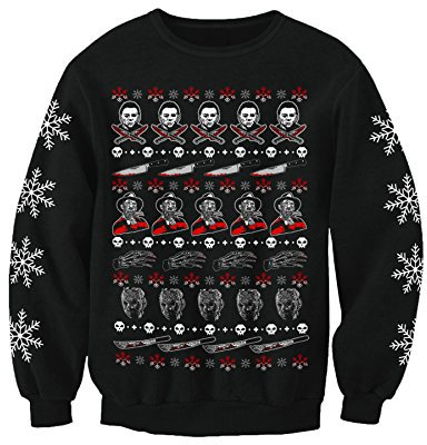 Weihnachtspullover für Erwachsene, Motiv: Horror-Film, Schwarz , M