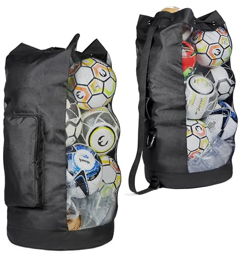 Fitdom XL Mesh Ball Bag for Soccer & Sports, Adjustable Shoulder Strap
