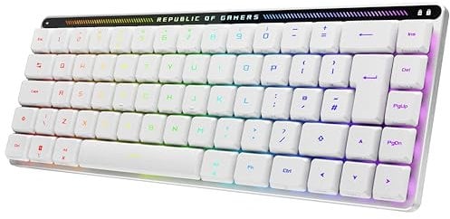 ASUS ROG Falchion RX Low Profile 65% kompakte kabellose Gaming-Tastatur, vorgeschmierte ROG RX rote Low-Profile-optische Schalter, Silikon-Dämpfungsschaum, interaktives Touch-Panel, RGB-Weiß,