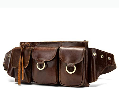 Xieben Vintage Leder Gürteltasche für Herren Gürteltasche Hip Outdoor-Reise Geldbörse Telefon Gürteltasche Messenger Schulter Sling Brusttaschen Braun
