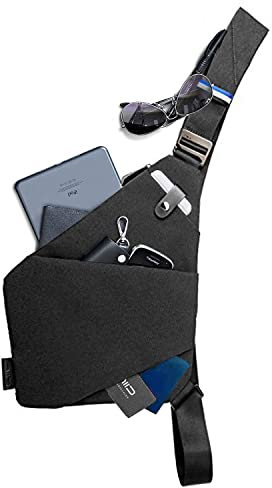 NIID FINO NEO Schultertasche, Umhängetasche, schmaler Rucksack, Mehrzweck-Tagesrucksack (Hellgrau, Rechtshänder), Meteorit Schwarz, Rechte Hand