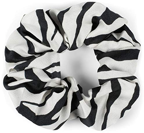 styleBREAKER Damen XXL Haargummi mit Zebra Muster im Animal Print Style, elastisch, Scrunchie, Zopfgummi, Haarband 04027018, Farbe:Schwarz-Weiß