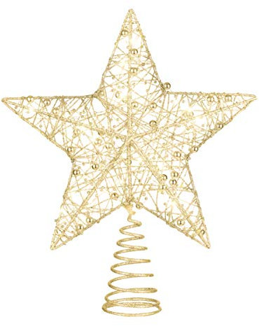 STOBOK Weihnachtsbaum Topper Stern Beleuchtet Baumkronen Ornament LED Licht Glitter Aushöhlampe für Weihnachten Party Ornament Dekorationen Golden
