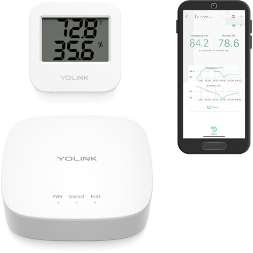 YoLink Smart Wireless Temperature & Humidity Sensor (-22 to 158°F) for Fridge/Freezer/Pet Cage/Tank Monitoring, Alexa/IFTTT Compatible, Hub Included