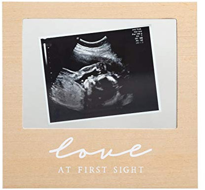 Pearhead Floating Sonogram Frame, Love at First Sight Ultrasound Frame, Gender-Neutral Baby Frame, Wooden