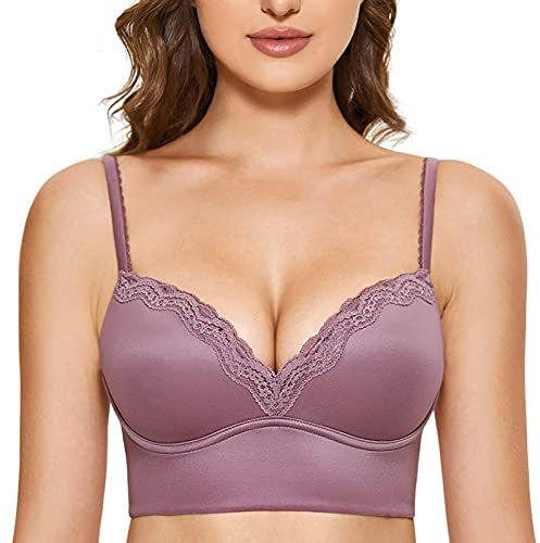DOBREVA Push Up BH Damen ohne Bügel Soft Gepolstert Bügelloser Bralette mit Spitze Orchideenrose 85B