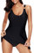 Viloree Maillot de Bain Robe Femme 1 Pièce avec Jupette Aminscissant Cache Ventre Grande Taille Noir(Style 1) XL