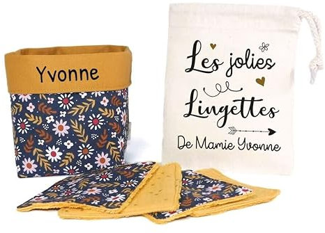 Lingettes démaquillantes | lavables | écologiques | bambou | fait main | panier | pochon |Cadeau fête des mères | fleur bleu