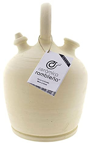 CERÁMICA RAMBLEÑA | Botijo de Barro Tradicional asa Redonda Base Ancha de La Rambla (Córdoba) | 100% Hecho a Mano | 3 litros | Eco | Plato NO Incluido