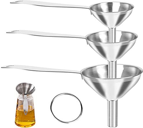 3 Stk Edelstahl Trichter, Küchen & Werkstatt Strainer Trichter, Klein Edelstahltrichter mit Griff, Filter Öltrichter zum Umfüllen von Flüssigkeiten für Ölwechsel, Pulvergewürze, 1,8+2,2+3 Zoll