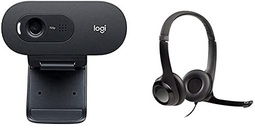 Logitech C505e, Cámara Web empresarial para Aplicaciones de videoconferencia + H390 Auriculares con Cable, Sonido Estéreo y Micrófono USB con Supresión de Ruido, Controles Integrados en el Cable
