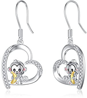 LONAGO Affe Ohrringe 925 Sterling Silber Netter Affe Hält Banane Baumeln Ohrringe Schmuck für Frauen