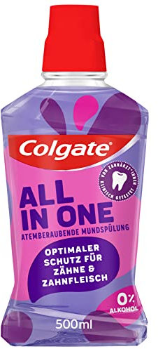 Colgate Mundspülung All In One 500 ml – für sofortige & anhaltende Frische und Kariesschutz – antibakterielle Mund- und Zahnreinigung ohne Alkohol** für optimalen Schutz