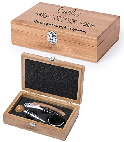 Regalo Personalizado - Set de vino completo y Personalizado con el nombre y mensaje que quieras - Regalo día del padre - Regalo para hombre - Regalo para Mujer