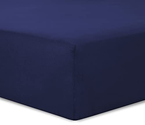 VISION 2 Spannbettlaken, 90 x 200 cm, Farbe: Marineblau, 100% Baumwolle, 57 Fäden, 4 elastische Ecken, Spannhöhe 30 cm