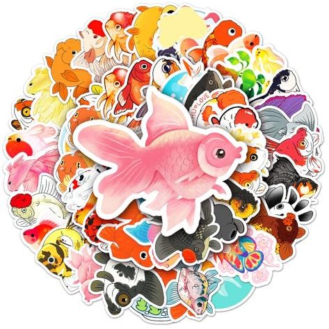 Unique Goldfish Stickers for Kids Boys Girls Teens, Cartoon Waterproof Stickers for Laptop Water Bottle Luggage Cup Phone Tablet Flasks Scrapbook Bike Car,Cute Fish Vinyl Decals Pack[Goldfish-50Pcs]