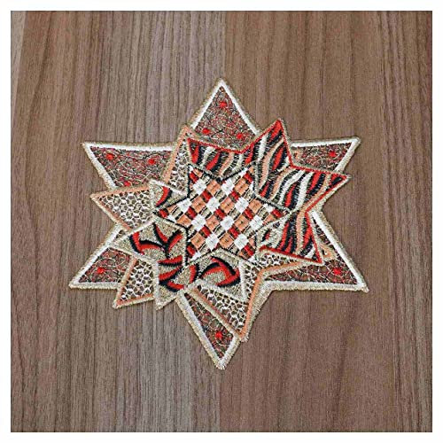 DSD Design-Studio Drechsler Winter-Tischdecke Sternenzauber Plauener Spitze modernes Deckchen Stern mit Mustern Tischdeko Weihnachten rot-Gold
