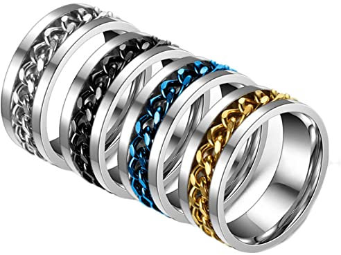 Mesnt Biker Ringe Herren, 8MM Panzerkette Fidget Bands Ring 4 Farben Set Größe 60 (19.1)
