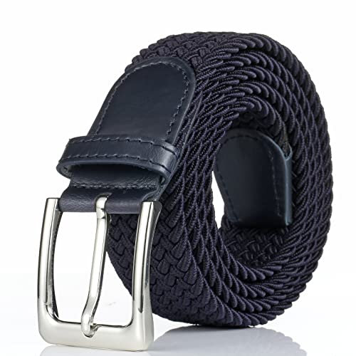 Gunsound Elastischer Stoffgürte Unisex Geflochtener Stretchgürtel Flechtgürtel Dehnbarer Gürtel für Damen und Herren (Dunkelblau, Länge 105 cm)