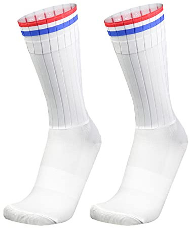 PRIOKNIKO Calze Sportive Da Uomo Calze A Compressione Da Uomo Calze Antiscivolo In Silicone Aero White Calze Da Corsa Sportive, Strisce Rosse Blu, Taglia Unica 39-45