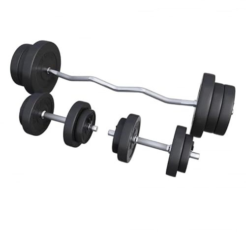 GORILLA SPORTS® Hantelset - 70kg, SZ Curlstange 120cm, Gewichte 4x1,25kg / 4x2,5kg / 4x5kg / 2x10kg, 2X Kurzhanteln 30mm, mit 6 Sternverschlüssen/Federverschlüssen, Kunststoff - Hantel Set, Hanteln